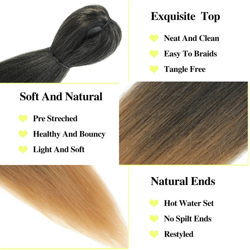 ROKTRESS Braiding Hair Pre Stretched Long Pre Stretched Braiding Hair Extensions Braiding Hair Pre Stretched 16 Inch 8 Packs Synthetic Braiding Hair Extensions For Braids (16inch,T27) - Image 2